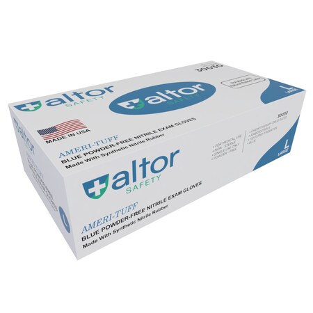 Altor Safety Disposable Gloves, 6 mil Palm, Nitrile, Powder-Free, L, 100 PK, Blue 30030